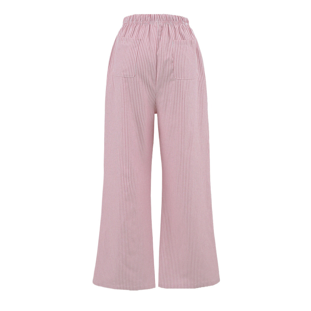 Loose jersey pants for women with a casual striped look featuring an elastic waistband and drawstring Lune London