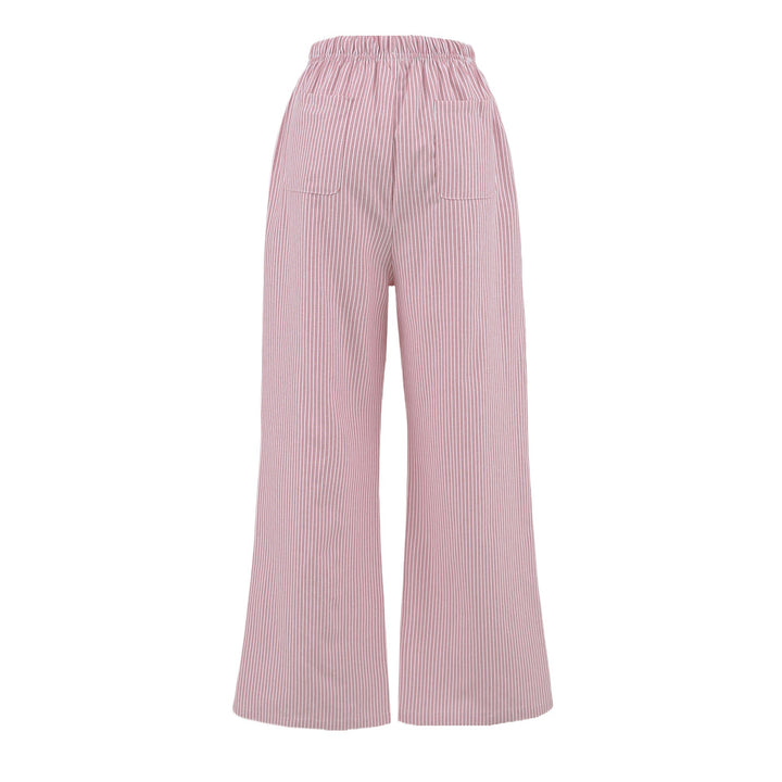 Loose jersey pants for women with a casual striped look featuring an elastic waistband and drawstring Lune London