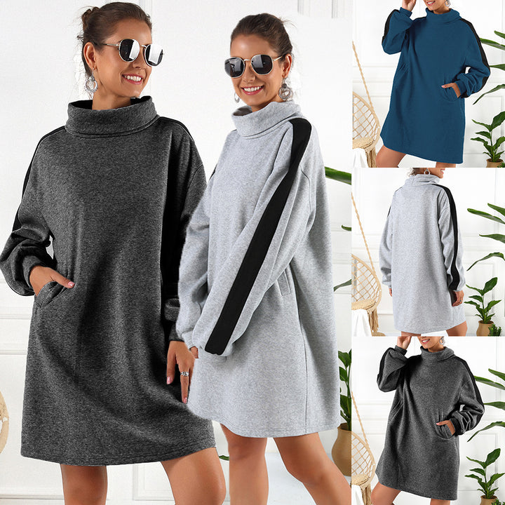 Casual sweatshirt dress for women with a high collar and side inserts Lune London
