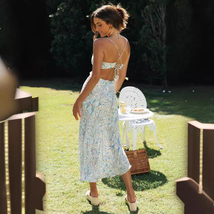 Robe Maxi Femme avec Découpes sur les Côtés et Motif Floral Chic & Stil