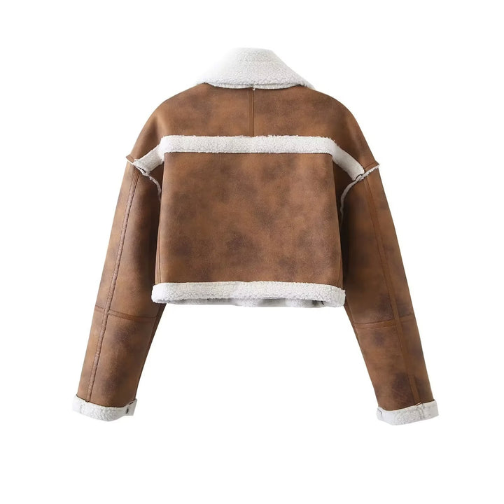 Ladies genuine leather biker jacket with faux fur trim Lune London