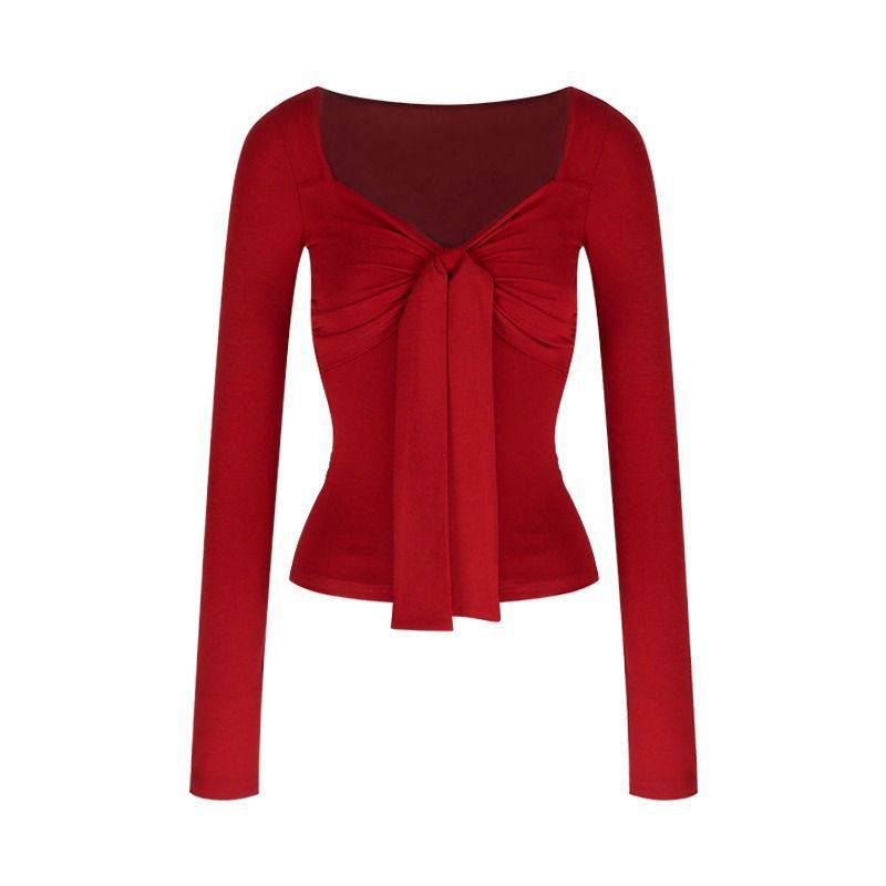 Women's Elegant Long Sleeve Top with Knot Detail