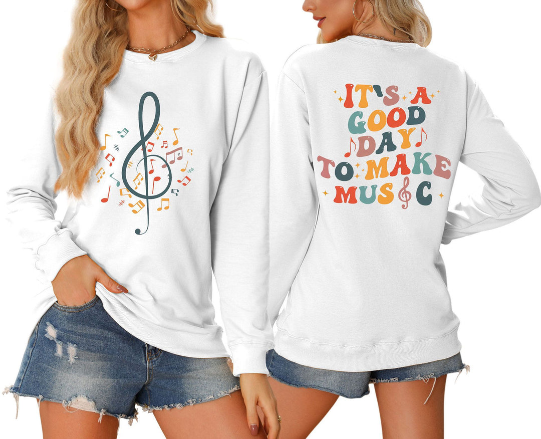 Sweatshirt pour femmes avec motif musical et lettrage créatif Chic & Stil