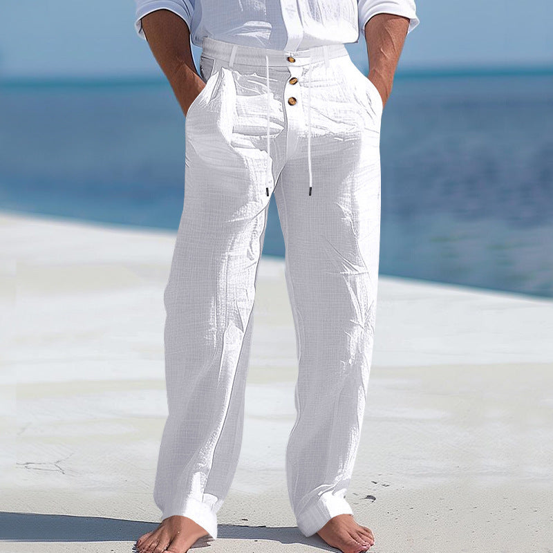 Comfortable beach pants for men with elastic waistband and button closure Lune London