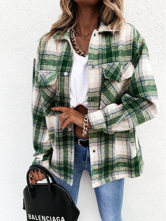 Checked shacket for women in plush fabric Lune London