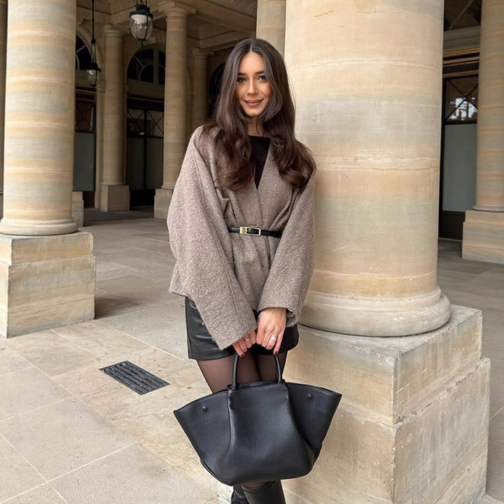 Oversized wool coat for women with belt and wide sleeves Lune London