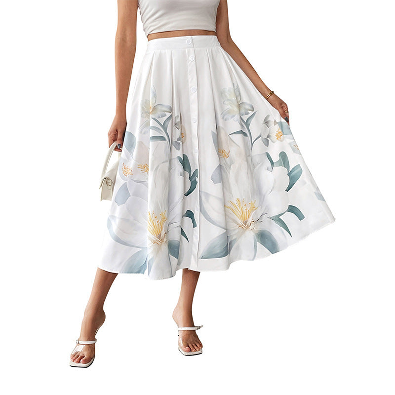 Lune London Women's A-line Midi Skirt with Floral Print