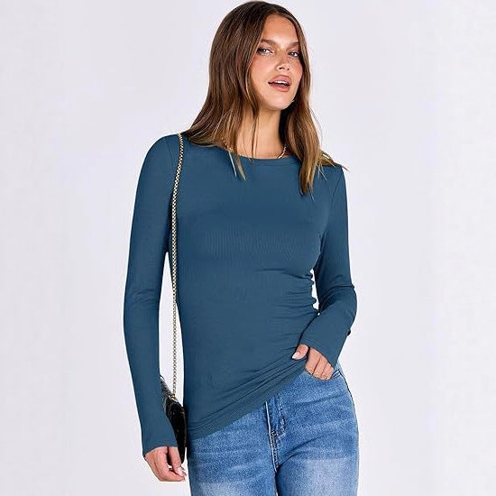 Long sleeve women's T-shirt with textured ribbed design and discreet round neck Lune London