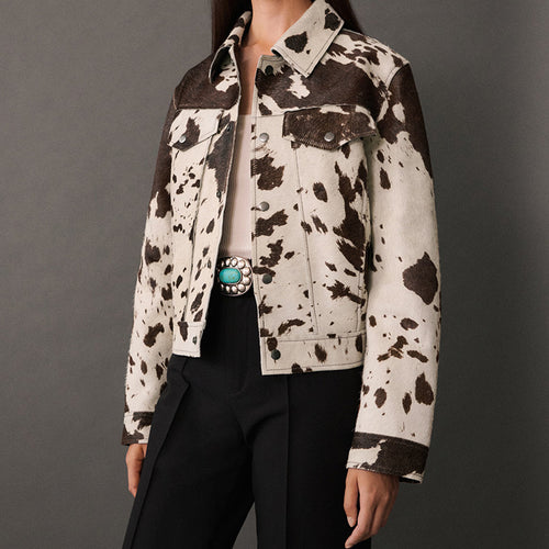 Cropped denim jacket for women with a trendy animal print Lune London