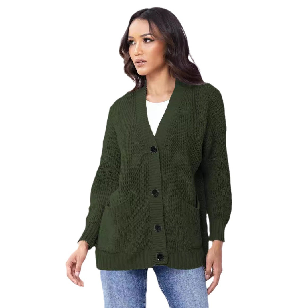 Ladies Chunky Knit Cardigan with practical pockets and classic button closure Lune London