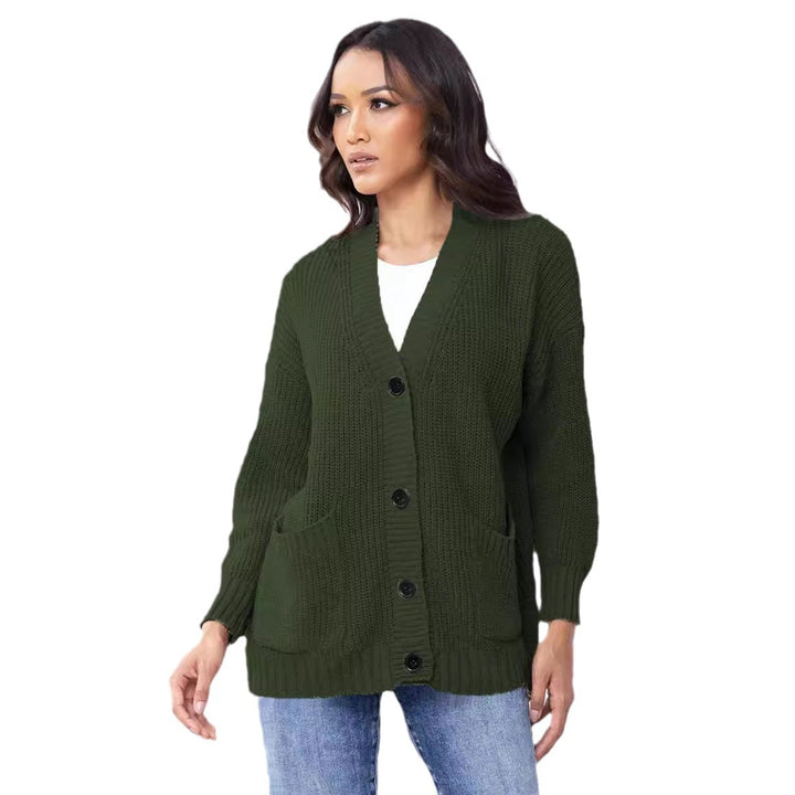 Ladies Chunky Knit Cardigan with practical pockets and classic button closure Lune London