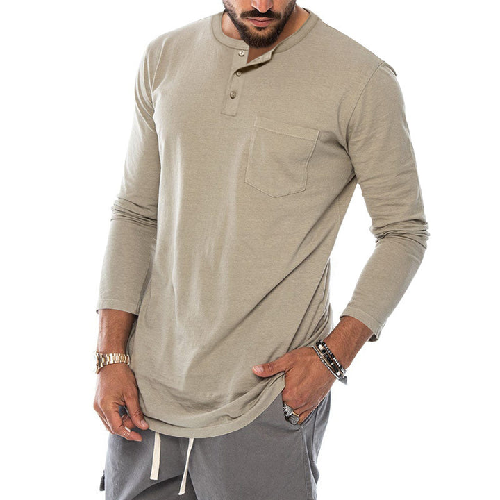 Men's Long Sleeve Henley Shirt with a stylish snap button and a practical chest pocket Lune London