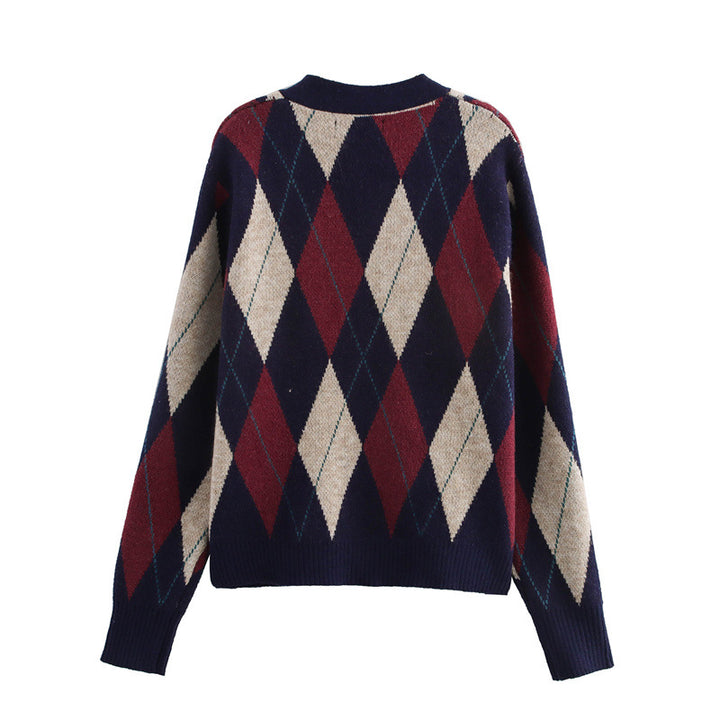 Women's knit sweater jacket with classic checked patterns Lune London