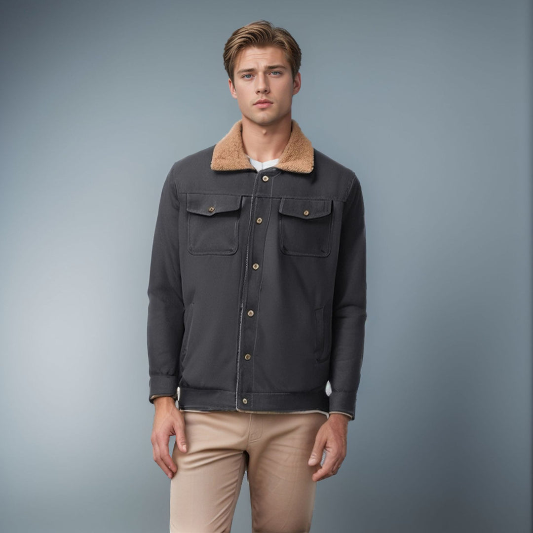 Casual men's jacket with faux fur collar and practical pockets Lune London