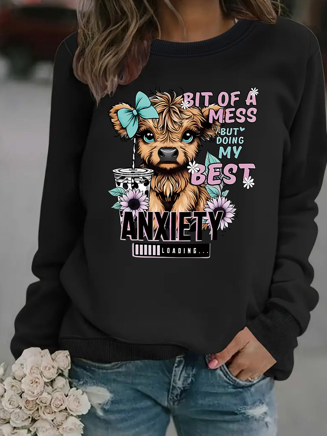 Sweatshirt pour femmes avec un design de chien créatif et une typographie inspirante Chic & Stil