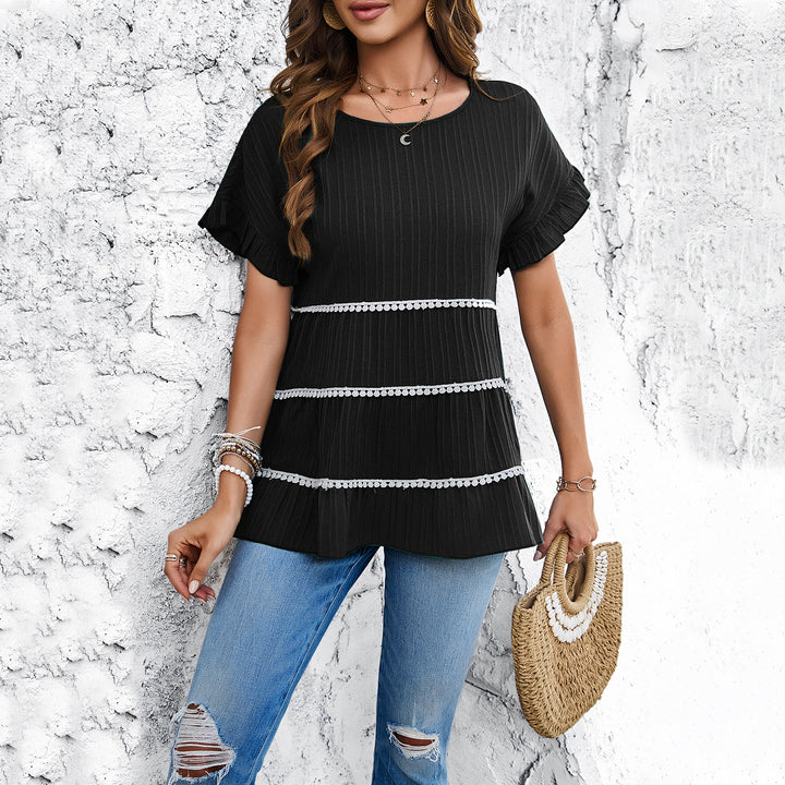 Women's lightweight blouse with lace details and chic elegant neckline