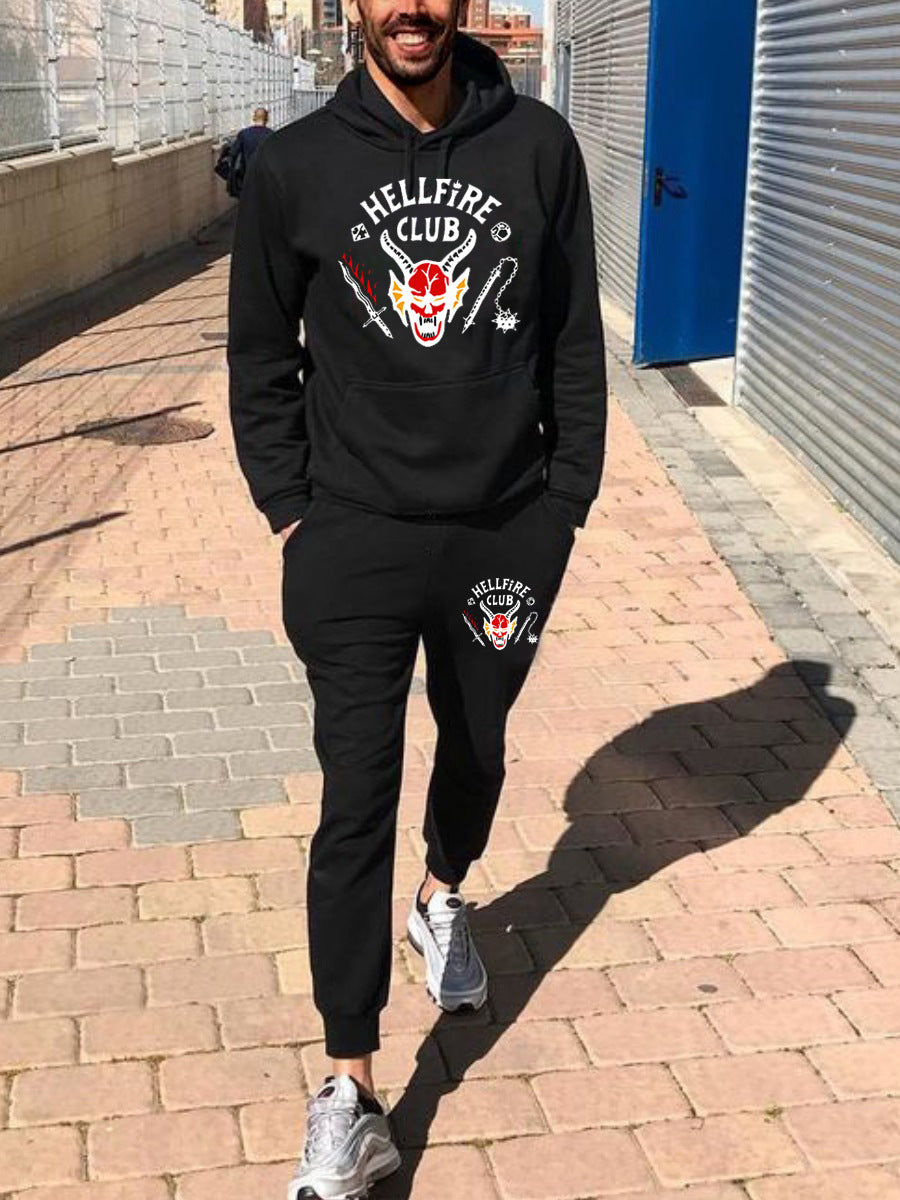 Comfortable men's set with hooded sweatshirt and jogger pants, striking graphic design Lune London