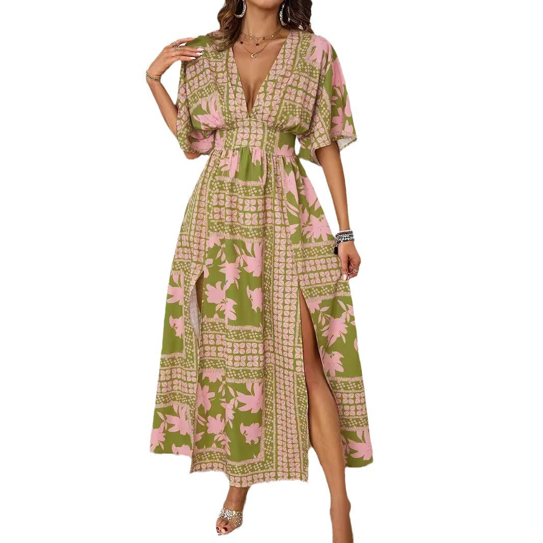 Elegant Maxi Dress for Women with Deep V Neckline and Chic Side Slit
