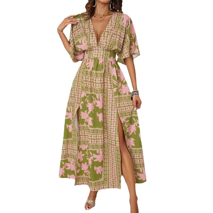 Elegant Maxi Dress for Women with Deep V Neckline and Chic Side Slit