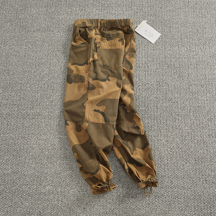 Men's cargo pants with stylish camouflage design featuring an elastic waistband and practical pockets Lune London