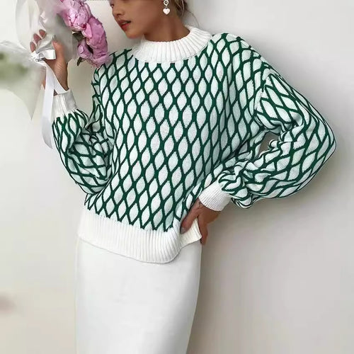Knitted sweater for women with a modern diamond pattern and contrasting details Lune London