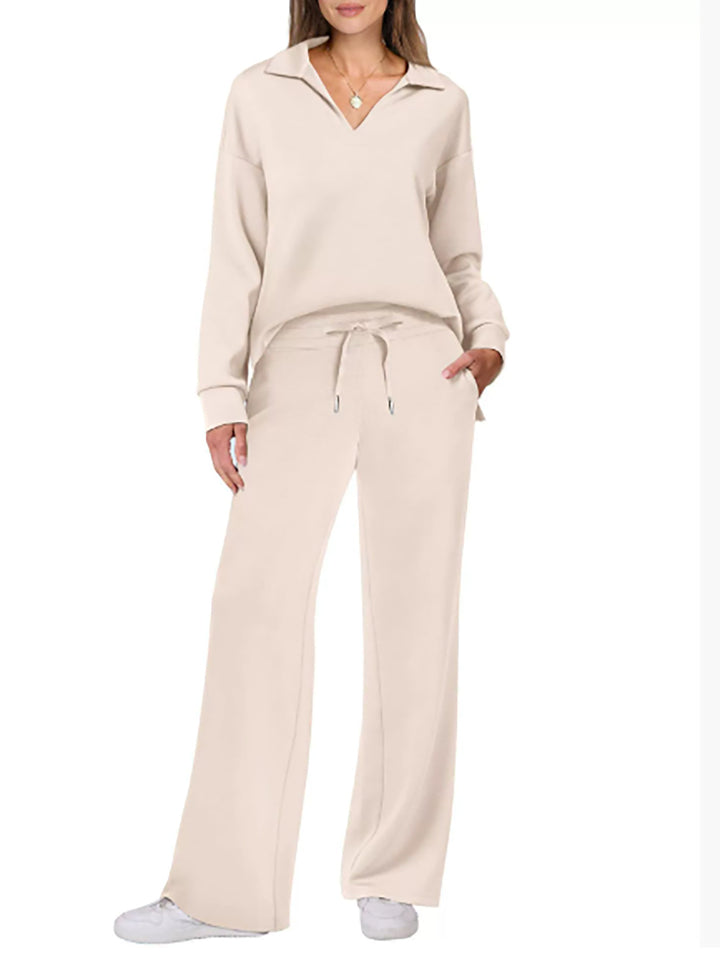 Lune London Wide Leg Casual Set for Women with V Neck