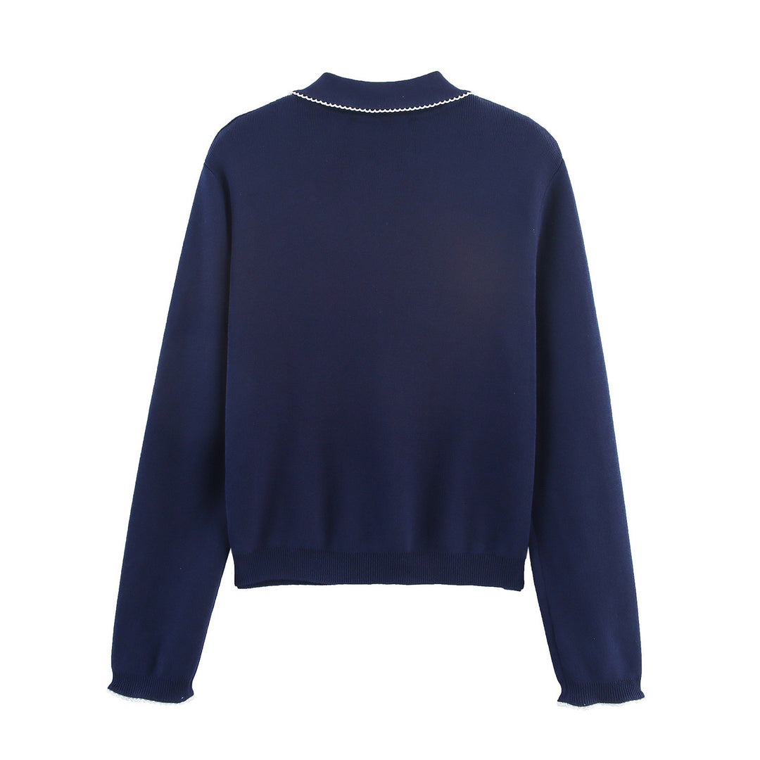 Ladies elegant knitted jacket with contrasting collar Lune London