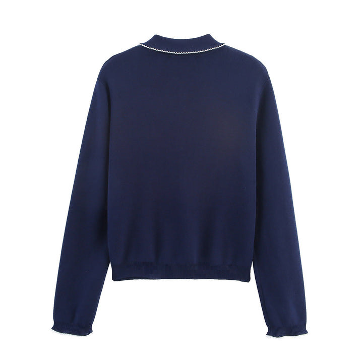 Ladies elegant knitted jacket with contrasting collar Lune London