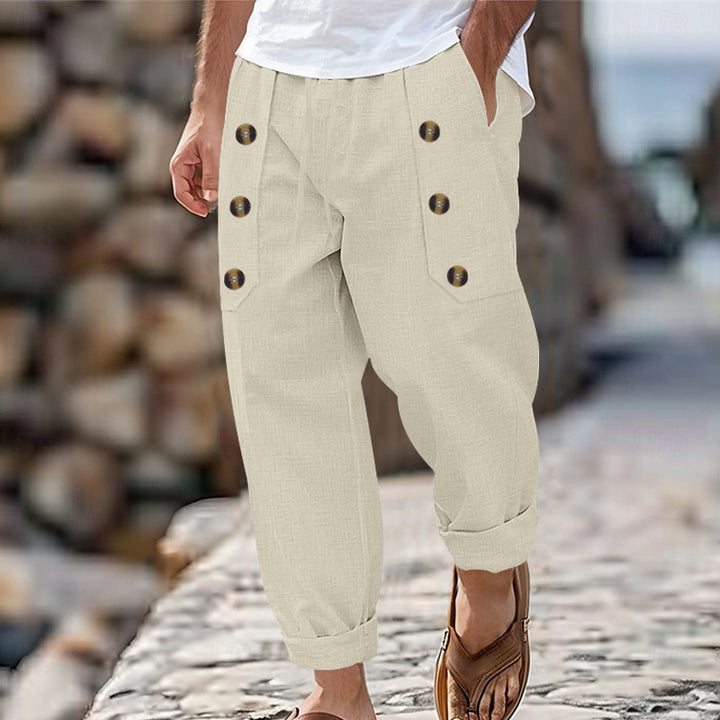 Casual cargo pants for men with practical side pockets and button details Lune London