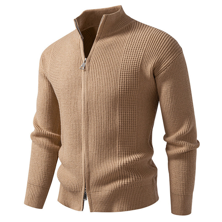 Men's knit jacket with high collar and innovative zipper Lune London