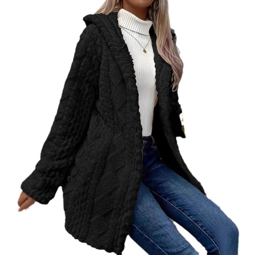 Hooded coat for women in soft material Lune London