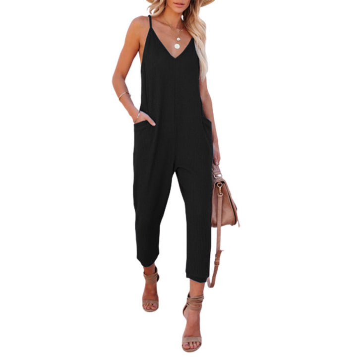Ladies casual jumpsuit with deep V-neck and practical side pockets Lune London