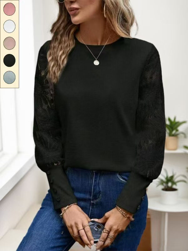 Ladies Elegant Top with Floral Crochet Sleeves Lune London