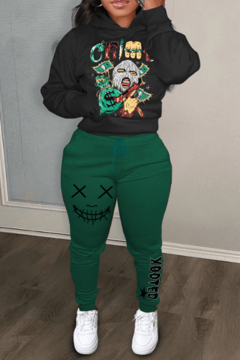 Lune London Women's Graphic Art Print Sporty Hoodie and Jogger Pants Set