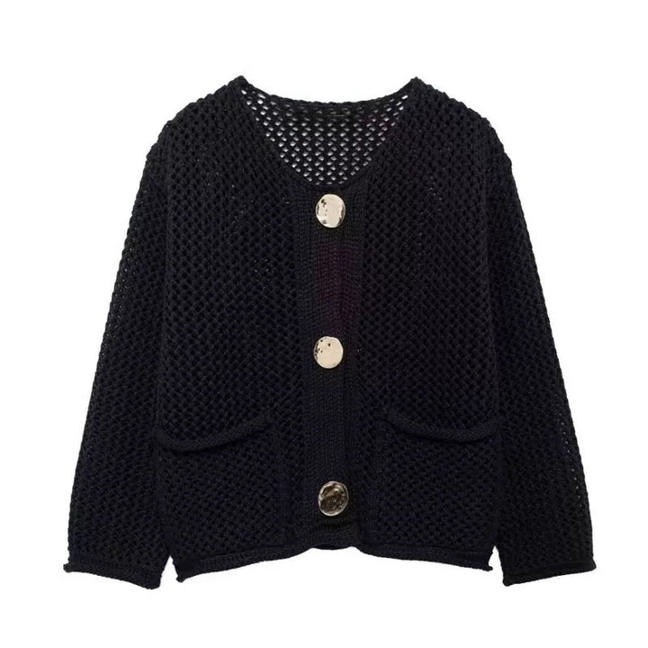 Cardigan pour femmes avec structure en mesh et grands détails de bouton Chic & Stil
