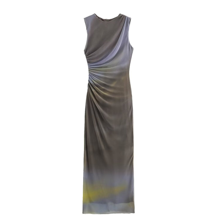 Lune London | Solid Color Round Neck Sleeveless Folding Slim Fit Dress