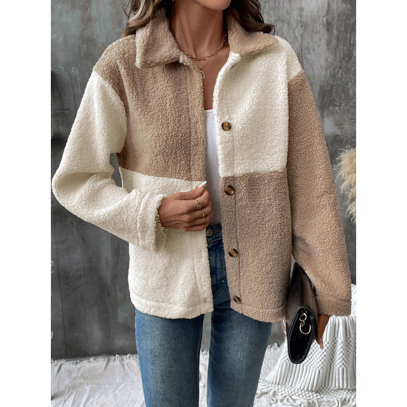Ladies soft fleece jacket with block pattern Lune London