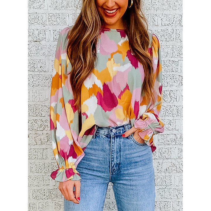 Women's blouse with artistic print and gathered cuffs Lune London