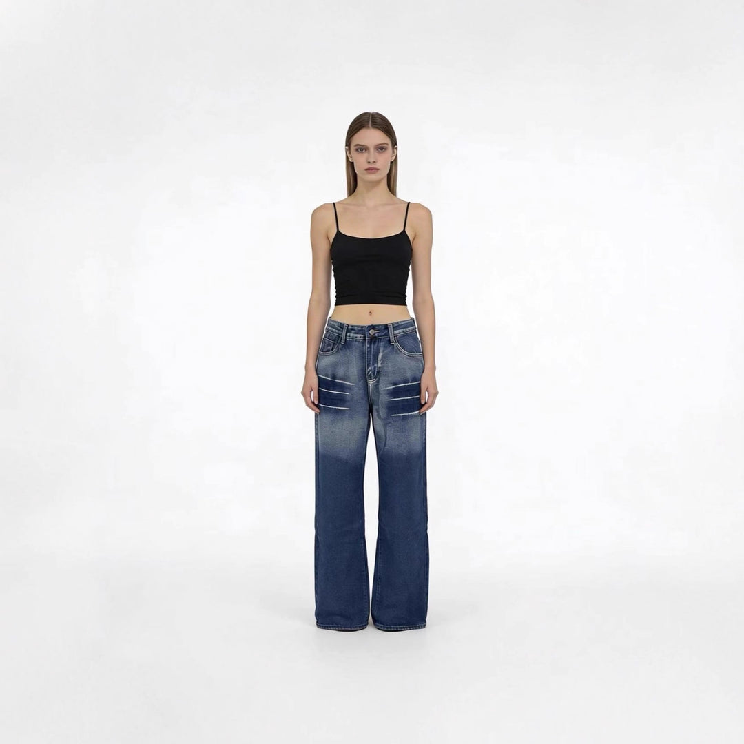 Women's wide high-cut jeans with special washing effect Lune London