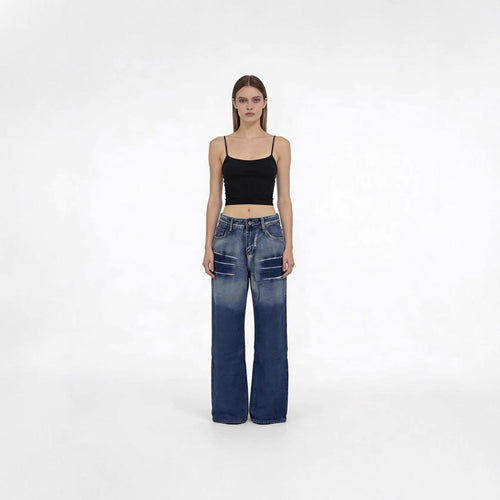 Women's wide high-cut jeans with special washing effect Lune London
