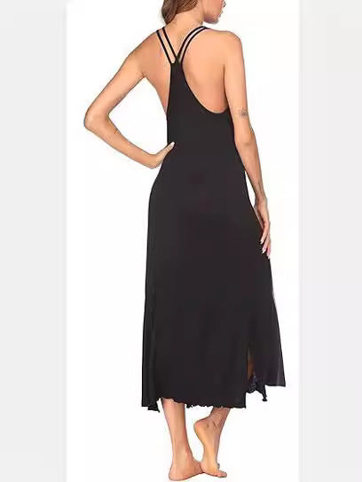 Maxi dress for women with fine spaghetti straps and side slits Lune London