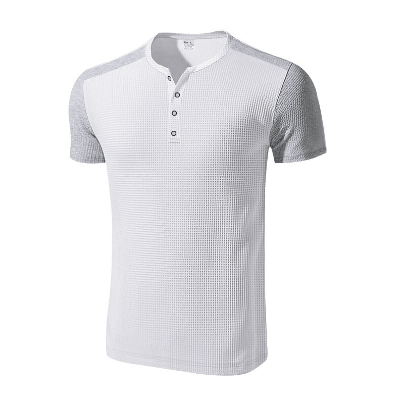 Men's short sleeve sporty henley t-shirt with textured design Lune London