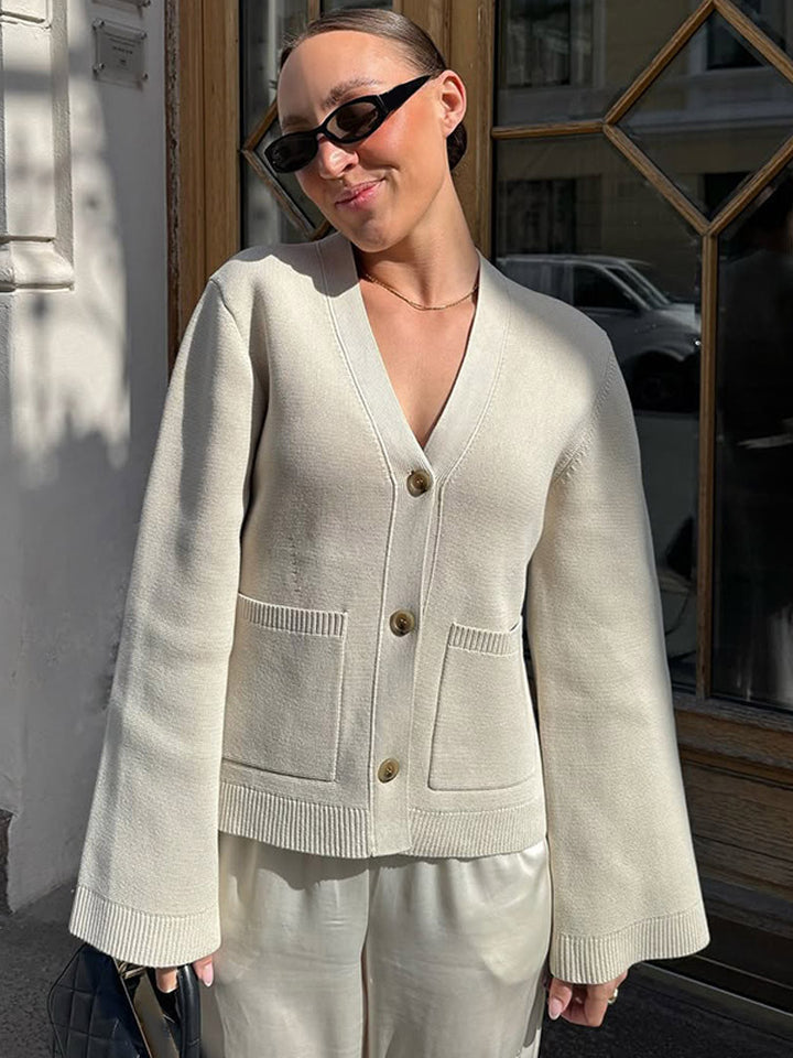 Casual knitted jacket for women with wide sleeves and button detail Lune London