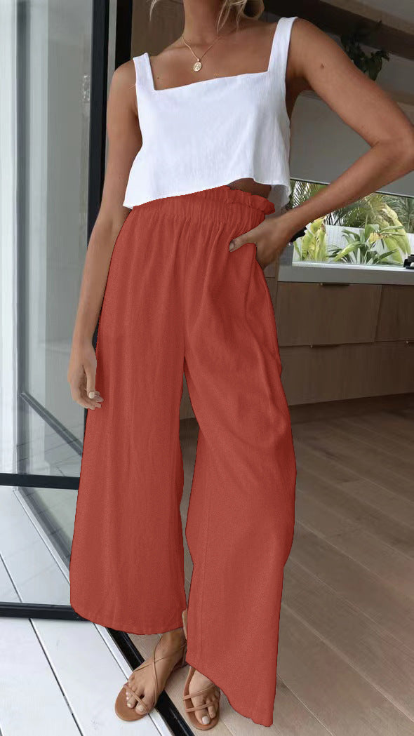 Loose linen pants for women with elastic waist and practical pockets Lune London
