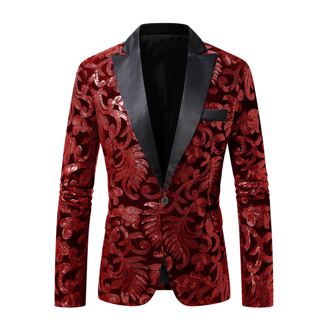 Men's Elegant Sequin Blazer In Luxurious Floral Design Lune London