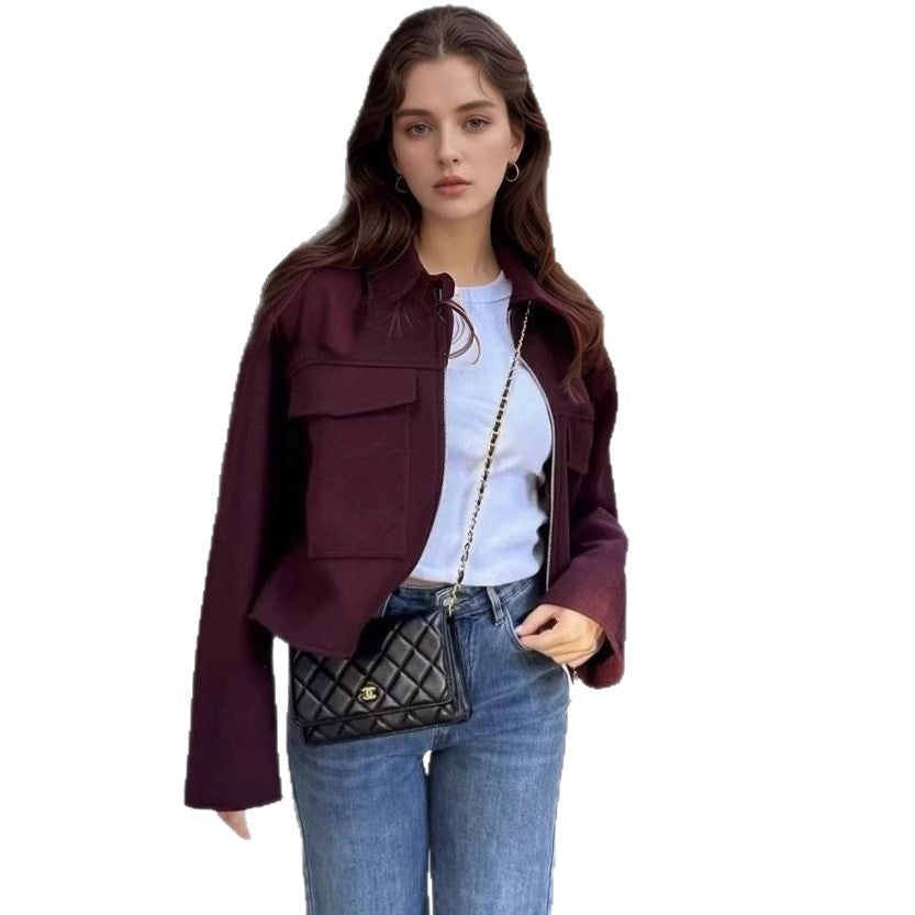 Women's wool blend jacket with large chest pockets Lune London
