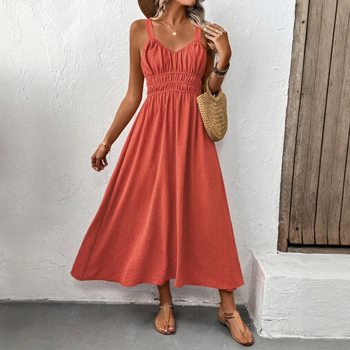 Maxi summer dress for women with ruched bodice and adjustable straps Lune London