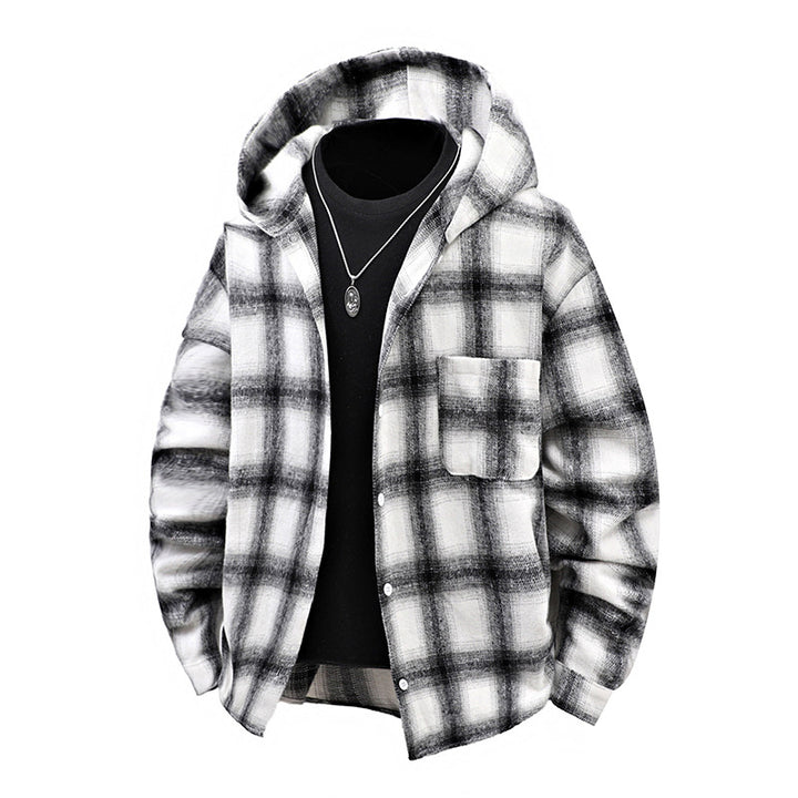 Men's casual checked hoodie with button design Lune London
