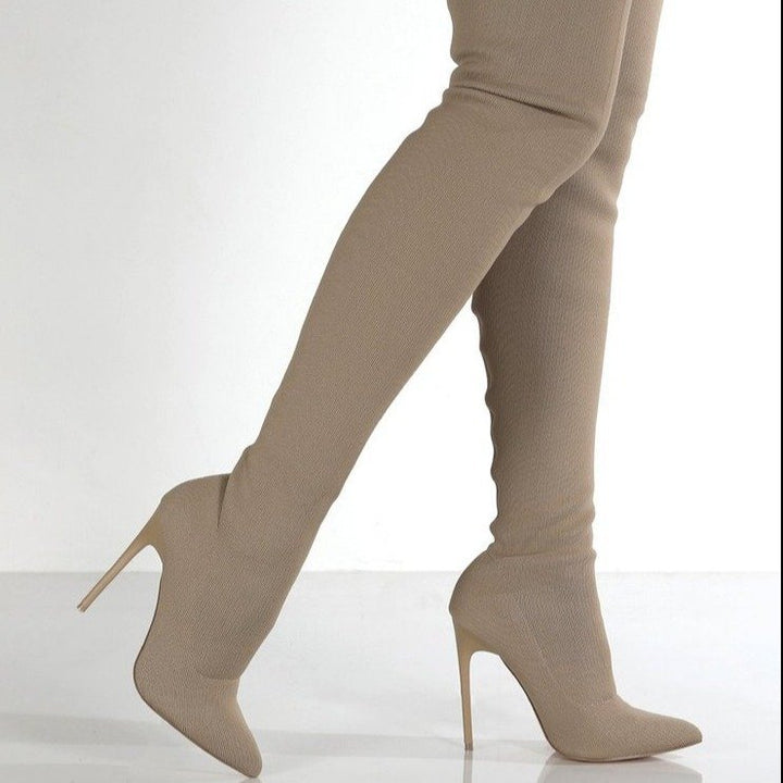 Knee-high women's boots with an elegant heel and high-quality knit structure Lune London