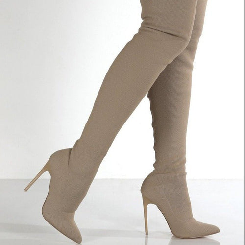 Knee-high women's boots with an elegant heel and high-quality knit structure Lune London